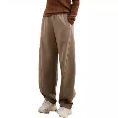 善己 纯色束脚高腰休闲裤 女款 布丁棕