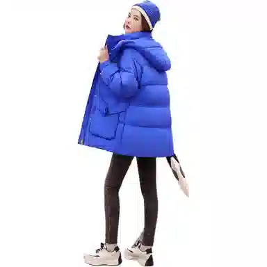 鸭鸭 连帽宽松纯色羽绒服 女款