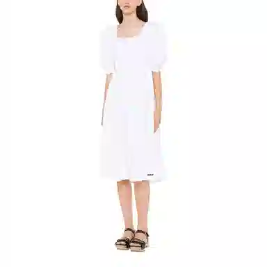 Miu Miu SS22 Embroidered Puff Sleeve Dress White