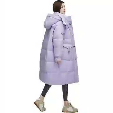 鸭鸭 字母刺绣中长款简约连帽拉链舒适长袖羽绒服 女款