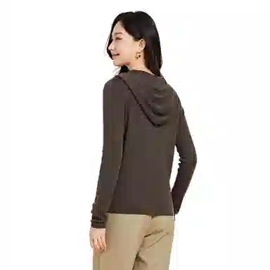 恒源祥 休闲纯色连帽套头长袖针织衫 女款