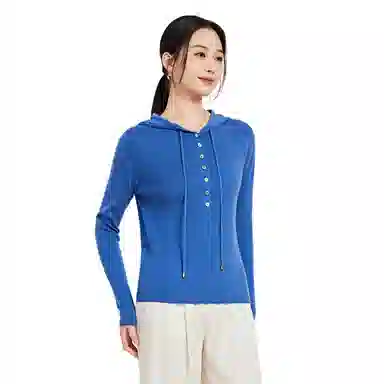 恒源祥 休闲纯色连帽套头长袖针织衫 女款