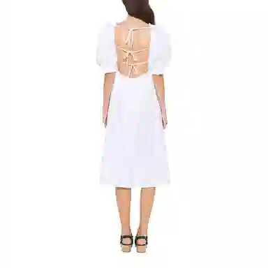 Miu Miu SS22 Embroidered Puff Sleeve Dress White