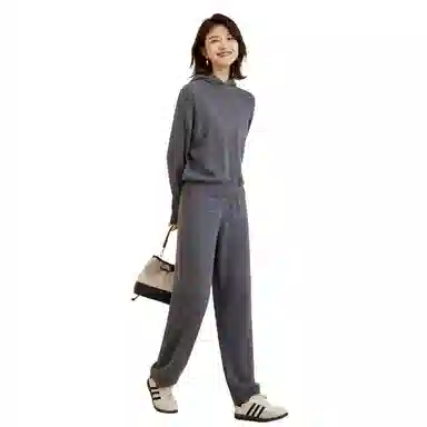 恒源祥 纯色高腰针织休闲裤 女款