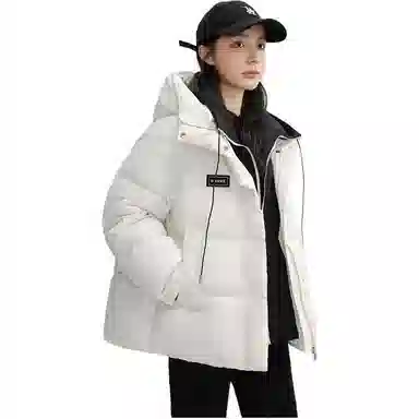 鸭鸭 纯色连帽简约拼接加厚羽绒服 女款 黑金