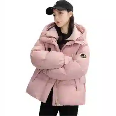 鸭鸭 纯色连帽简约拼接加厚羽绒服 女款 黑金