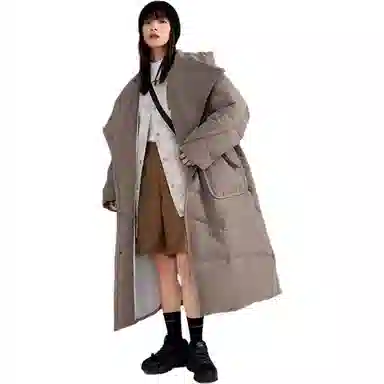 中国李宁 运动时尚系列 纯色中长款保暖羽绒服外套 冬季 女款 胡桃褐