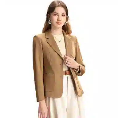 粉红玛琍 纯色修身长袖微弹西装 女款