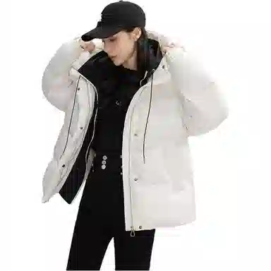 鸭鸭 纯色连帽简约拼接加厚羽绒服 女款 黑金