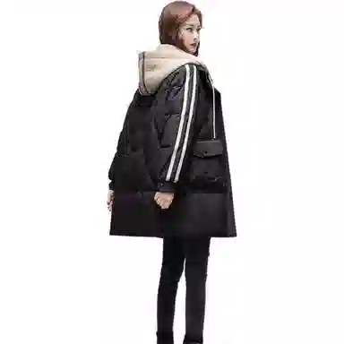 鸭鸭 中长款连帽宽松拉链长袖羽绒服 女款