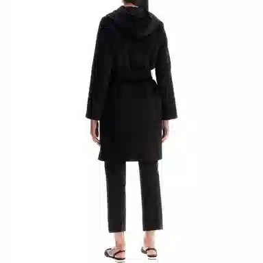 MaxMara Hooded Button Coat Black