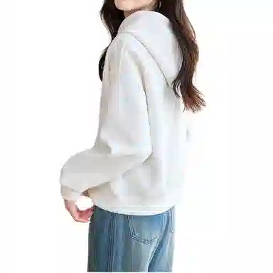 曲韩 简约舒适连帽长袖卫衣 女款 米白