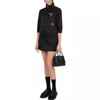 PRADA SS22 Logo Zip Hoodie Jacket Black