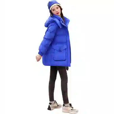 鸭鸭 连帽宽松纯色羽绒服 女款