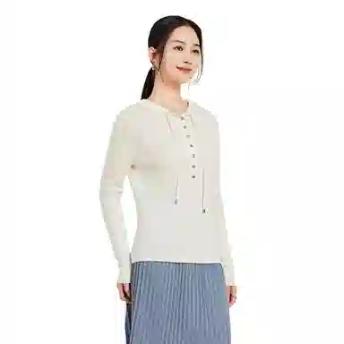 恒源祥 休闲纯色连帽套头长袖针织衫 女款