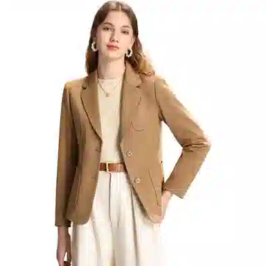 粉红玛琍 纯色修身长袖微弹西装 女款