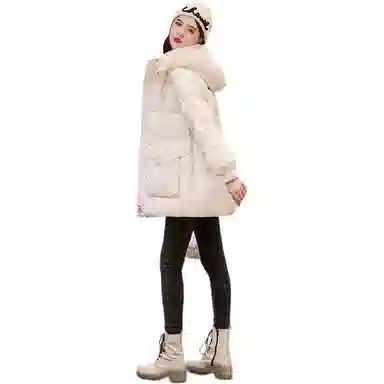 鸭鸭 连帽宽松纯色羽绒服 女款