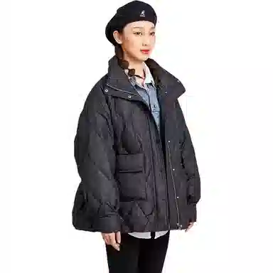 鸭鸭 短款纯色立领宽松羽绒服 女款