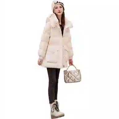 鸭鸭 连帽宽松纯色羽绒服 女款