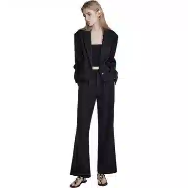 【dme】 简约休闲纯色西装外套宽松阔腿裤西装套装 女款 黑色