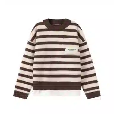 青蛙王子 简约字母舒适套头休闲百搭长袖毛衣 条纹棕色 儿童款