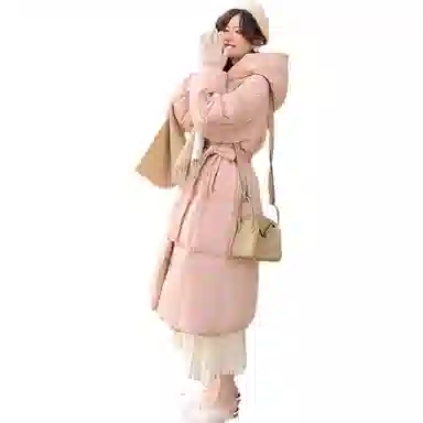 花栗鼠小姐 连帽长款白鸭绒羽绒服 女款