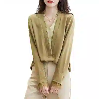 【dme】 假两件法式纯色长袖衬衫 女款 卡其