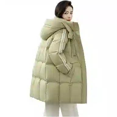 鸭鸭 纯色直筒连帽拉链休闲长袖羽绒服 女款
