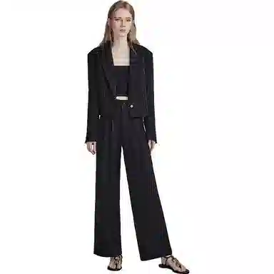 【dme】 简约休闲纯色西装外套宽松阔腿裤西装套装 女款 黑色