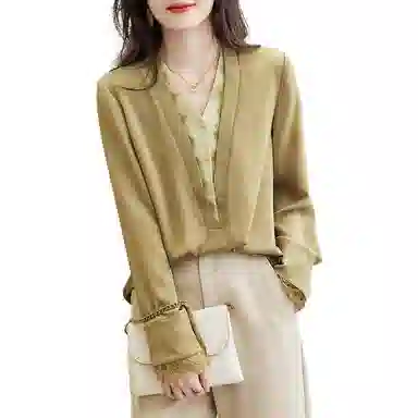 【dme】 假两件法式纯色长袖衬衫 女款 卡其