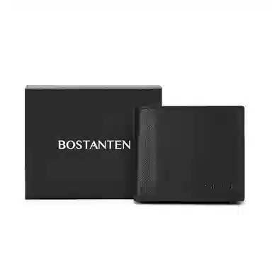 波斯丹顿 休闲简约高级质感短款商务时尚百搭 牛皮革 钱包 男款 黑色