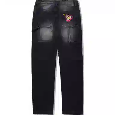 中国李宁 印花水洗中腰舒适透气百搭直筒牛仔裤 男款 牛仔黑