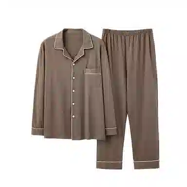 俏霓桐 纯棉青少年休闲纯色开衫长袖长裤可外穿亲肤家居服睡衣套装 男款 图色