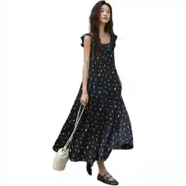 【dme】 宽松套头圆领长裙韩系简约无袖连衣裙 女款 黑色