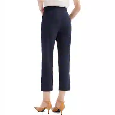 玖姿安娜蔻 条纹中腰薄款直筒九分西装裤 女款 条丈青