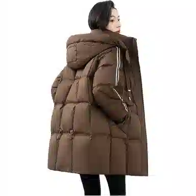 鸭鸭 纯色直筒连帽拉链休闲长袖羽绒服 女款