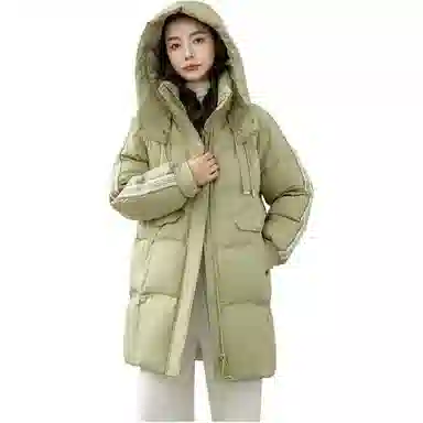 鸭鸭 纯色直筒连帽拉链休闲长袖羽绒服 女款