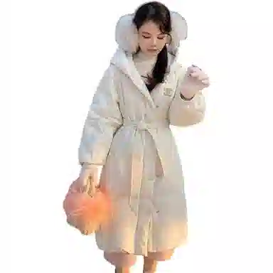 花栗鼠小姐 连帽长款白鸭绒羽绒服 女款