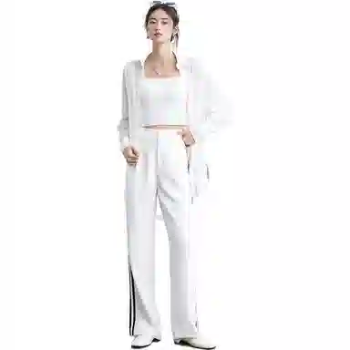 美洋 条纹通勤西装裤 女款 白色