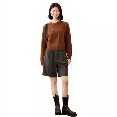 恒源祥 圆领绞花套头长袖纯色毛衣 女款