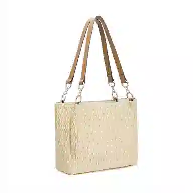 红蜻蜓 高颜值小众时尚 织物拼合成革 单肩包托特包 女款 奶杏色