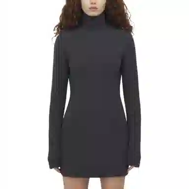 Alexander McQueen Ribbed Knit Mini Dress in Grey Melange