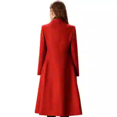 粉红玛琍 纯色中长款西装领长袖大衣 女款