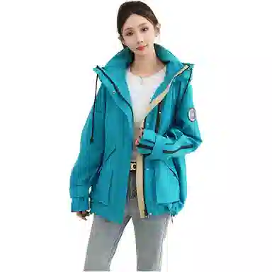 鸭鸭 纯色连帽中长款宽松夹克外套 女款