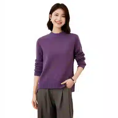 恒源祥 纯色半高领侧开叉套头长袖毛衣 女款