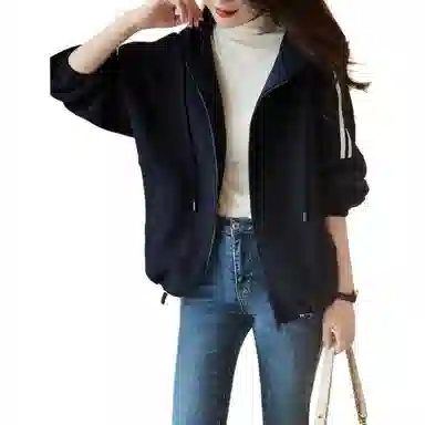 【dme】 连帽开衫上衣宽松长袖休闲可调节下摆卫衣外套 女款 藏青