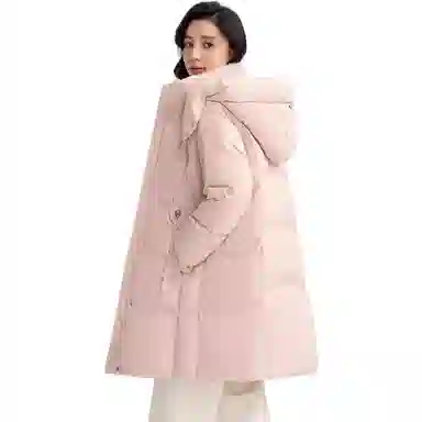鸭鸭 纯色直筒拉链中长款长袖羽绒服 女款