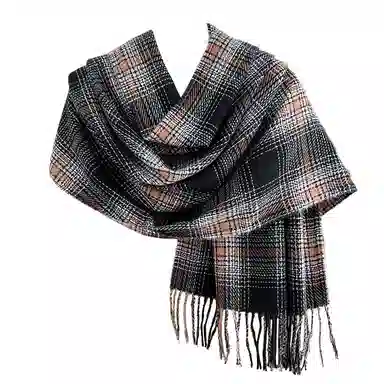 浪莎 韩版氛围感格子流苏秋冬季多巴胺色披肩保暖加厚学生围脖 礼盒装 聚酯纤维 绒线围巾 男女同款情侣款