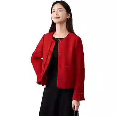 娅丽达 通勤圆领纯色小香风夹克外套 女款