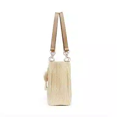 红蜻蜓 高颜值小众时尚 织物拼合成革 单肩包托特包 女款 奶杏色